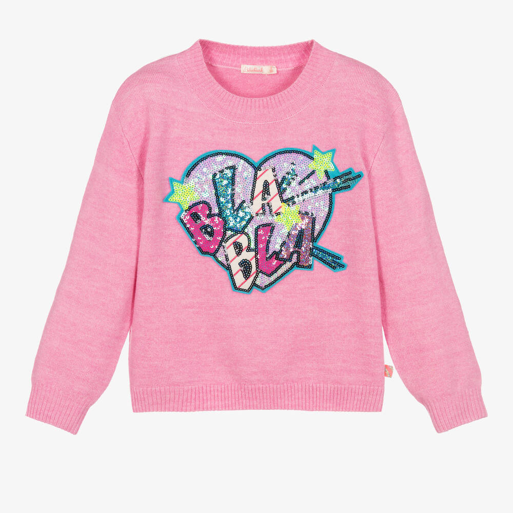 Billieblush-Girls Pink Knitted Sequin Heart Sweater | Childrensalon Outlet
