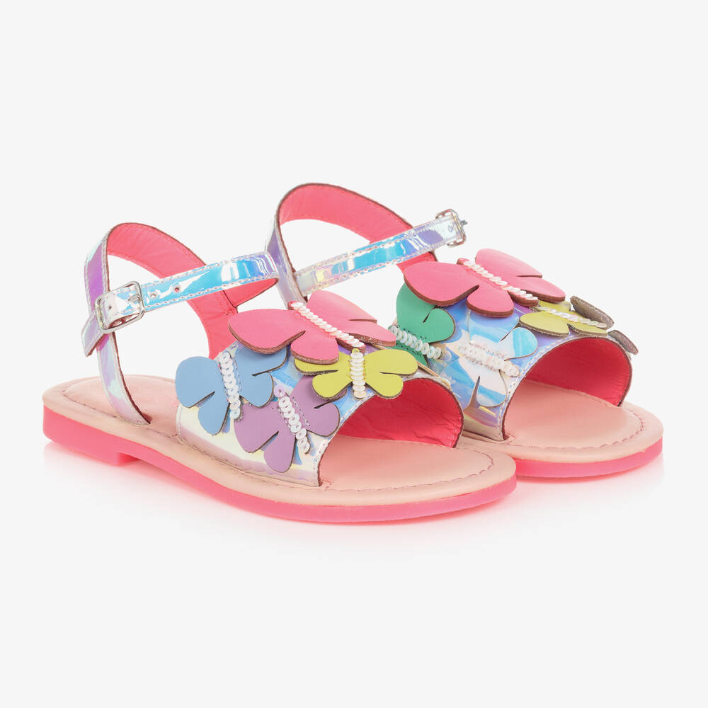 Billieblush - Sandales roses en cuir à papillons | Childrensalon