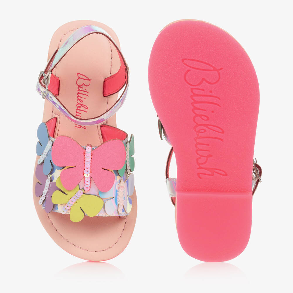 Billieblush - Girls Pink Leather Butterfly Sandals | Childrensalon Outlet