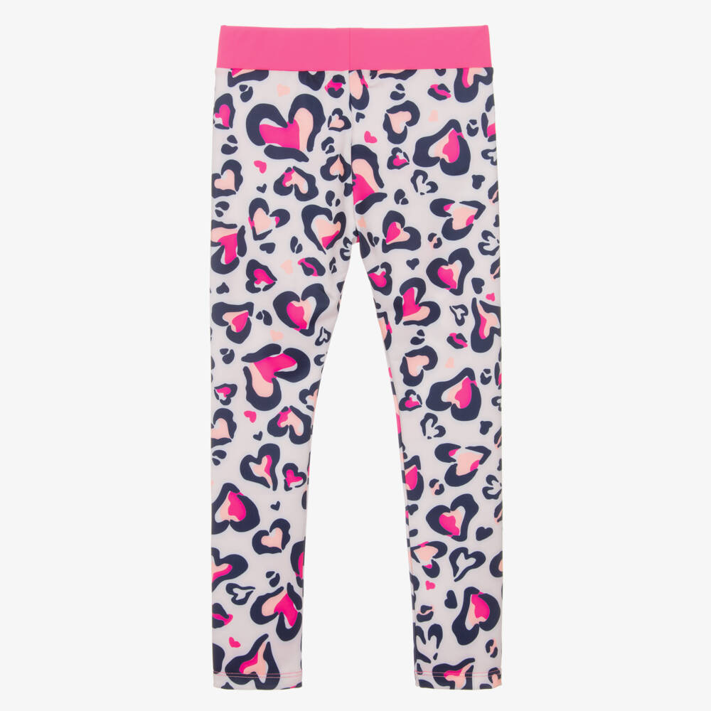 Billieblush-Girls Pink Leopard Hearts Sports Leggings | Childrensalon Outlet