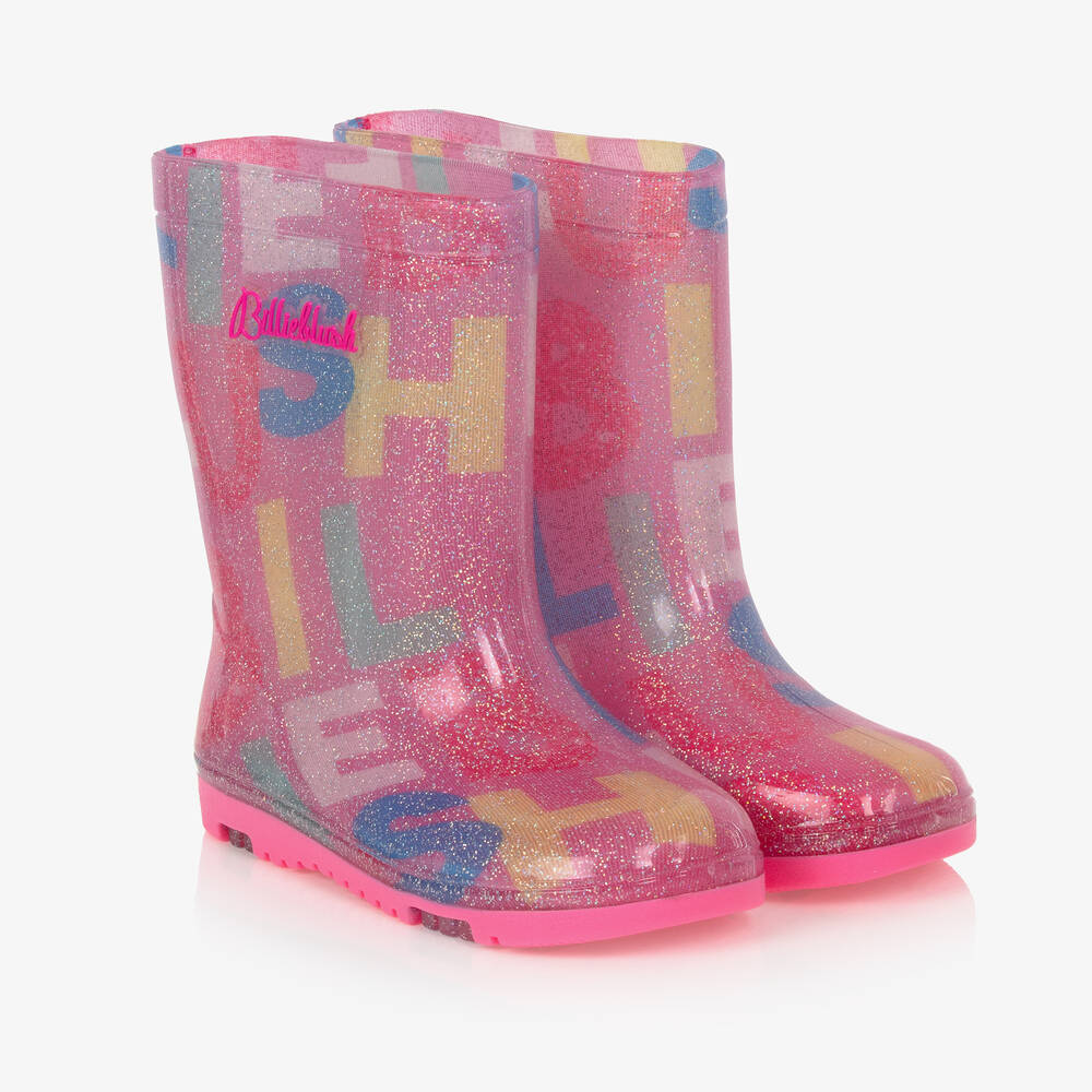 Billieblush - Girls Pink Logo Glitter Rain Boots | Childrensalon