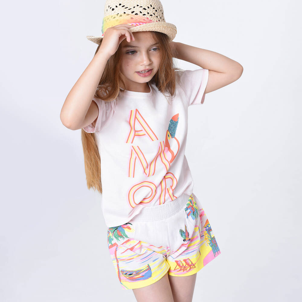 Billieblush-Розовые хлопковые шорты с пальмами | Childrensalon Outlet