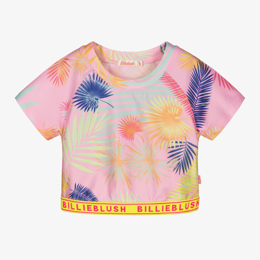 Billieblush - Розовый укороченный топ с пальмовыми листьями для девочек | Childrensalon