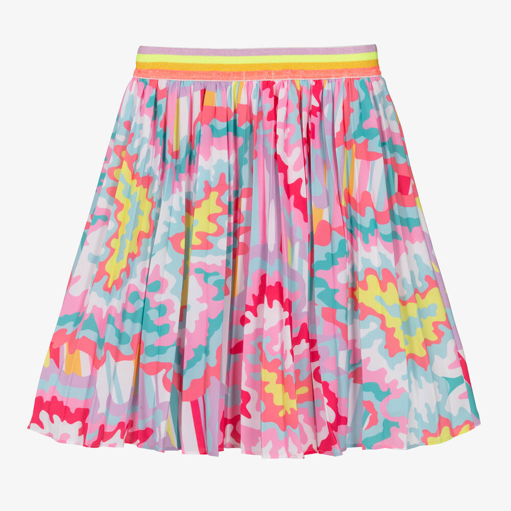 Billieblush-تنورة بكسرات لون زهري بطبعة ملونة | Childrensalon Outlet