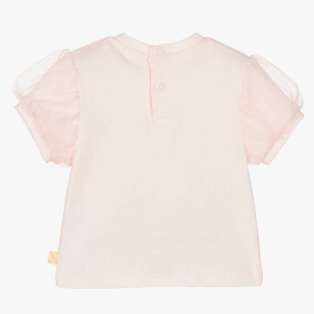 Billieblush-Girls Pink Puff Sleeve Cotton T-Shirt | Childrensalon Outlet