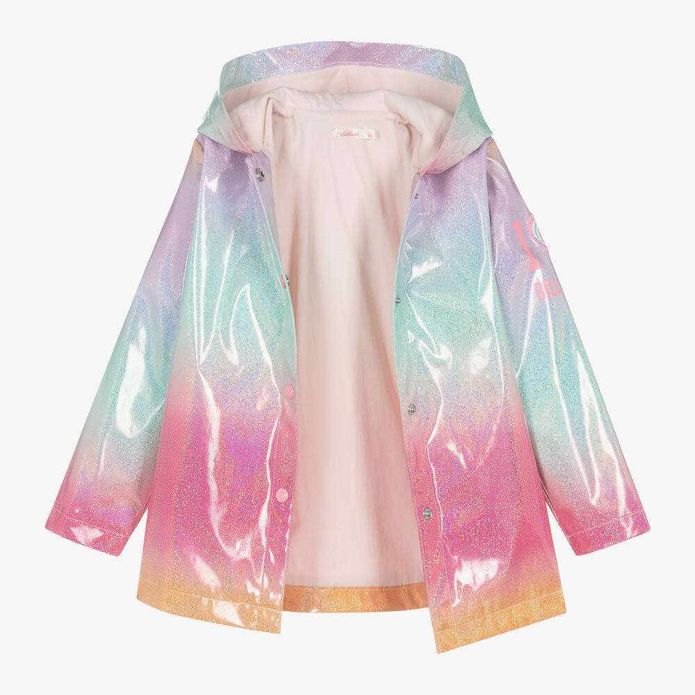 Billieblush-Girls Pink Rainbow Glitter Raincoat | Childrensalon Outlet