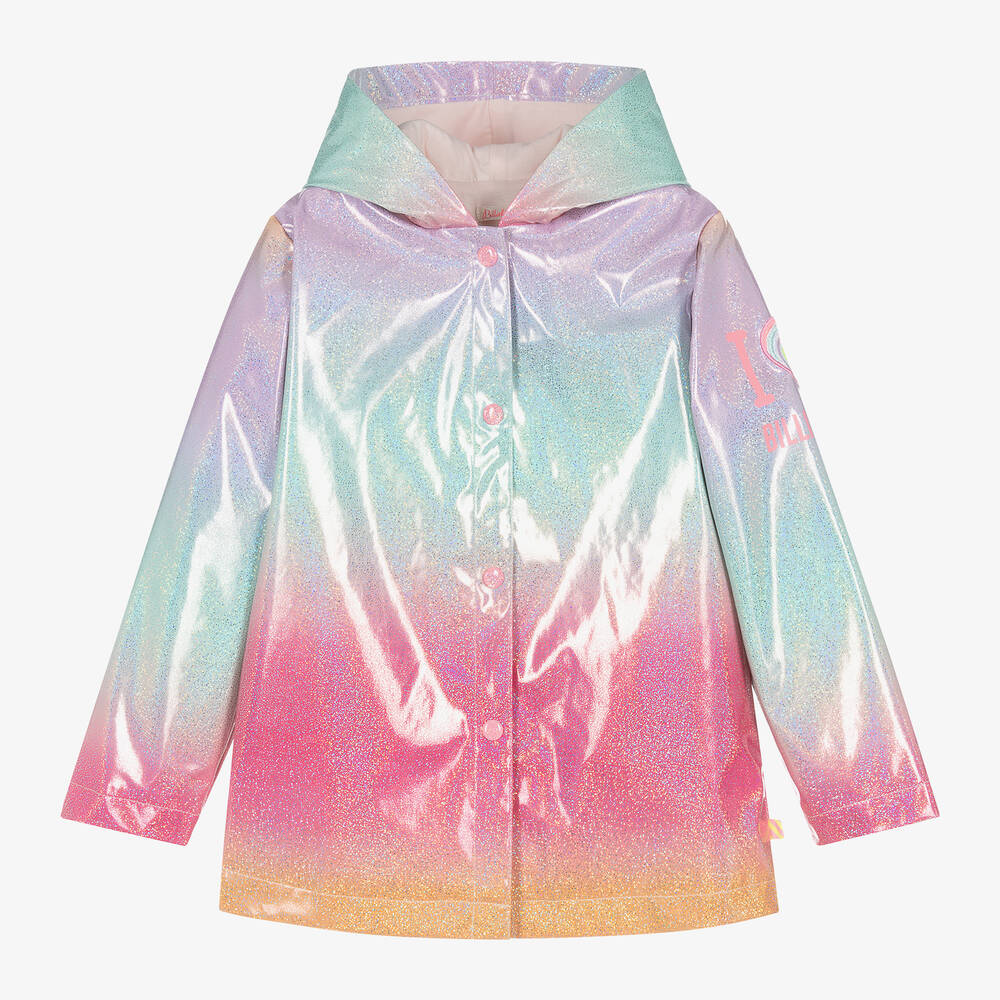 Billieblush Girls Pink Rainbow Glitter Raincoat Childrensalon Outlet