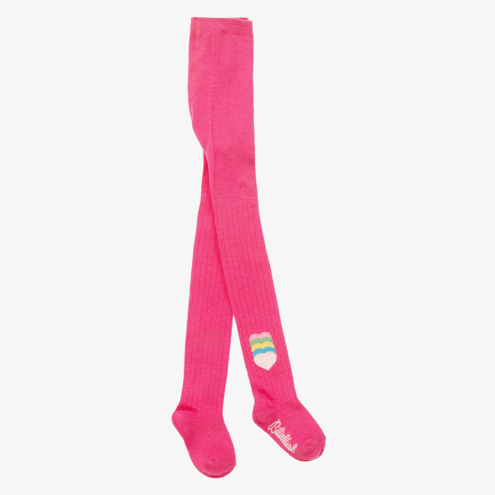 Billieblush-Girls Pink Ribbed Cotton Heart Tights | Childrensalon Outlet