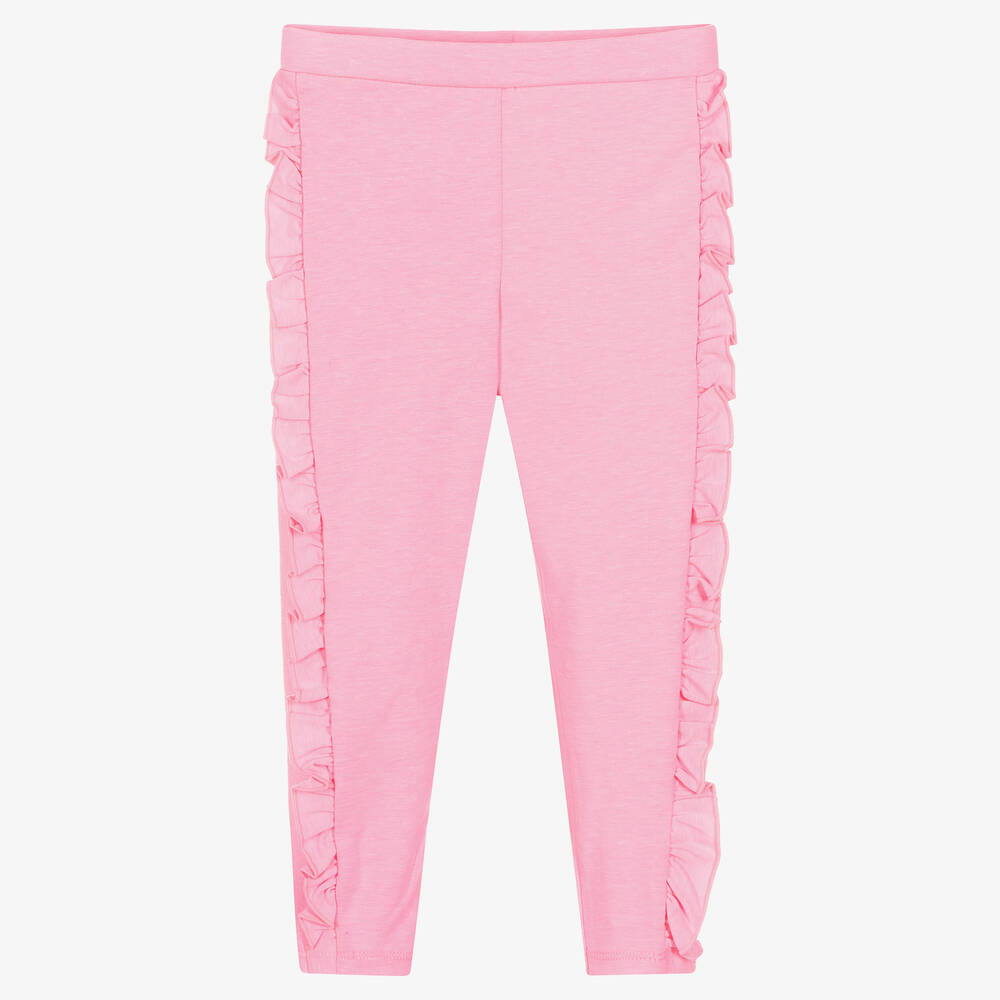 Billieblush - Girls Pink Ruffle Cotton Leggings | Childrensalon