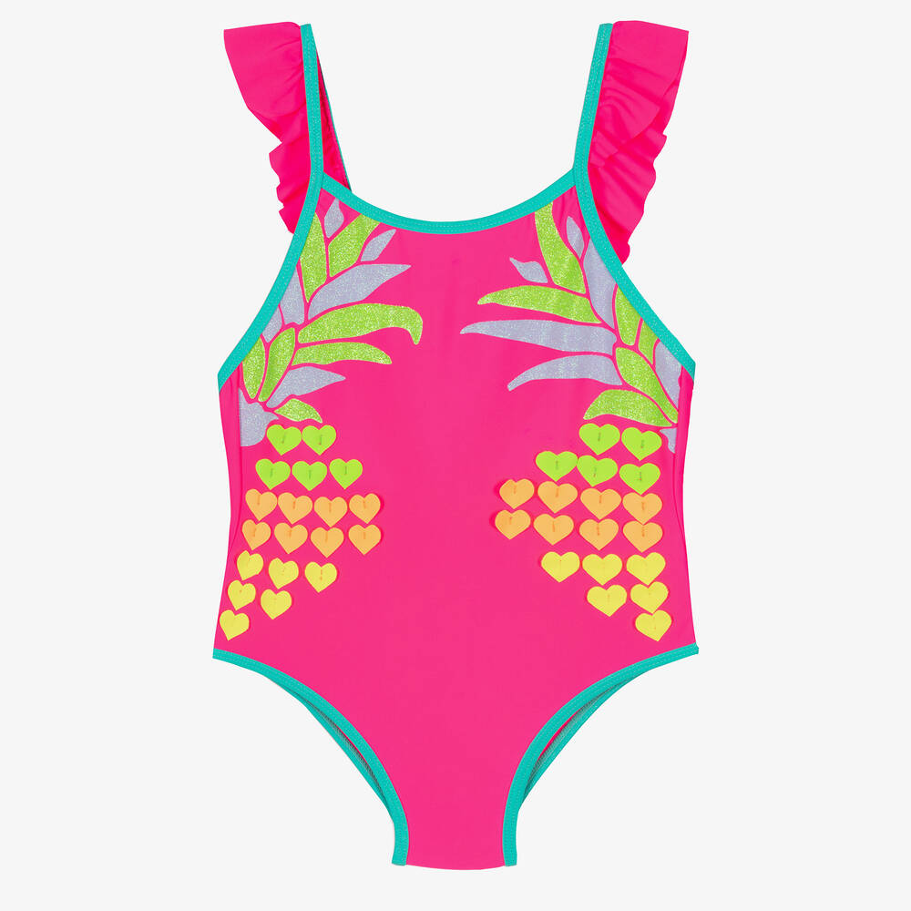 Billieblush - Girls Pink Ruffle Trim Swimsuit | Childrensalon