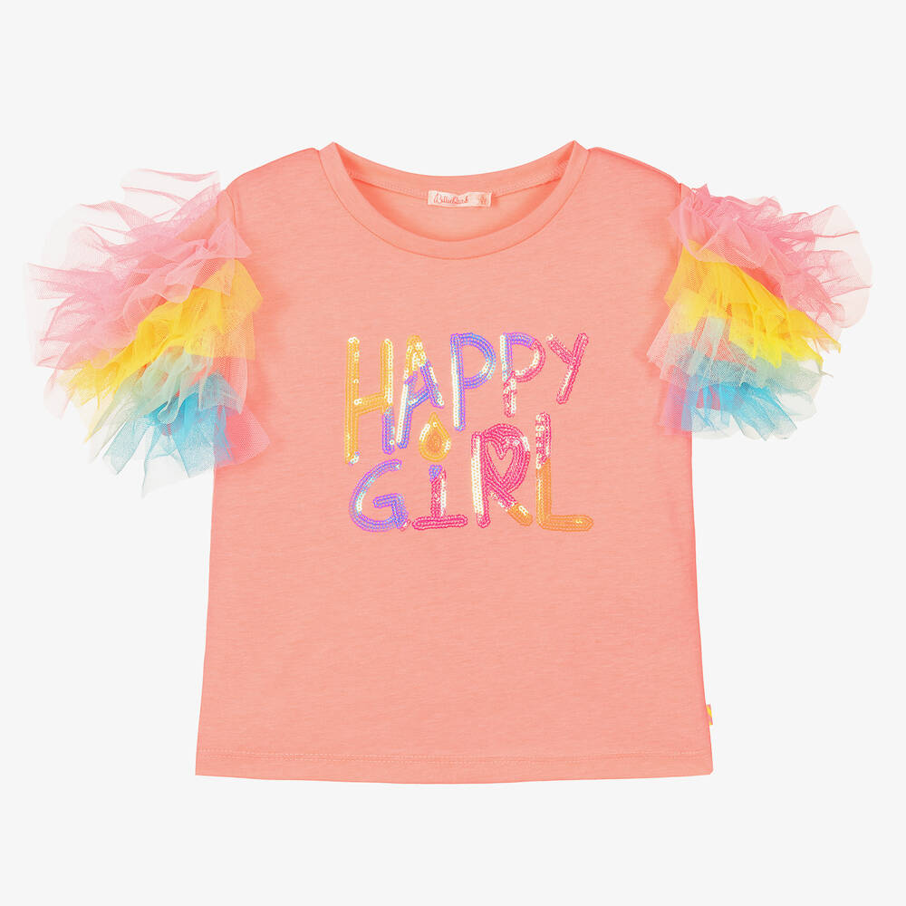 Billieblush-Girls Pink Sequin Cotton T-Shirt | Childrensalon Outlet