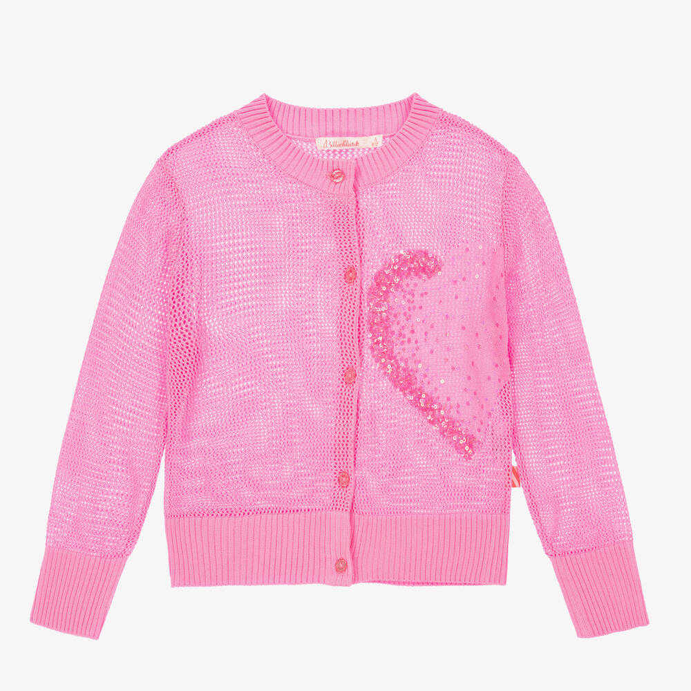 Billieblush - Girls Pink Sequin Heart Knit Cardigan | Childrensalon