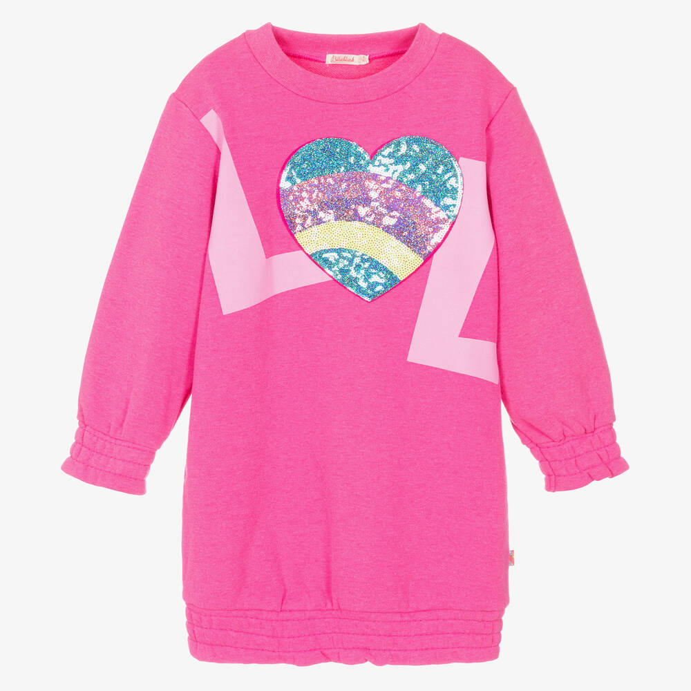 Billieblush - Robe-sweat rose à cœur en sequins | Childrensalon