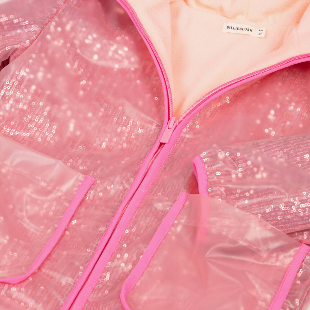 Billieblush-Girls Pink Sequin Hooded Raincoat | Childrensalon Outlet