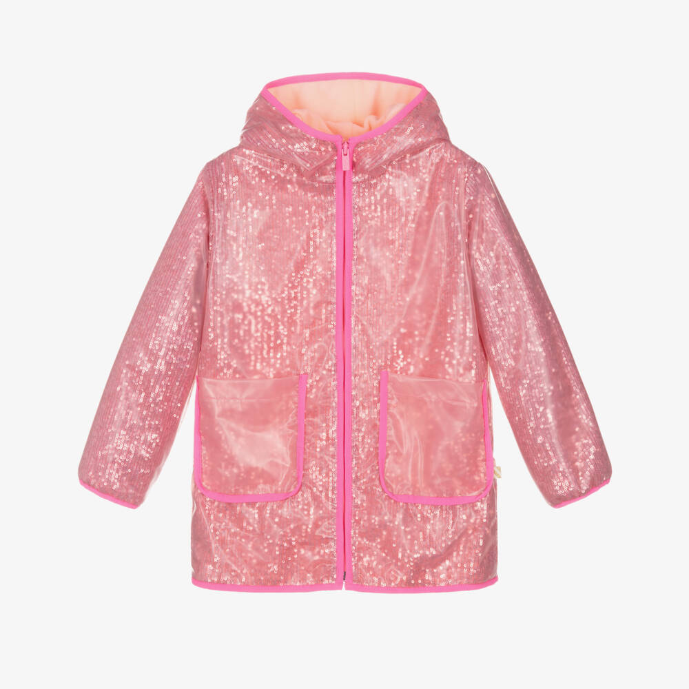 Billieblush-Girls Pink Sequin Hooded Raincoat | Childrensalon Outlet