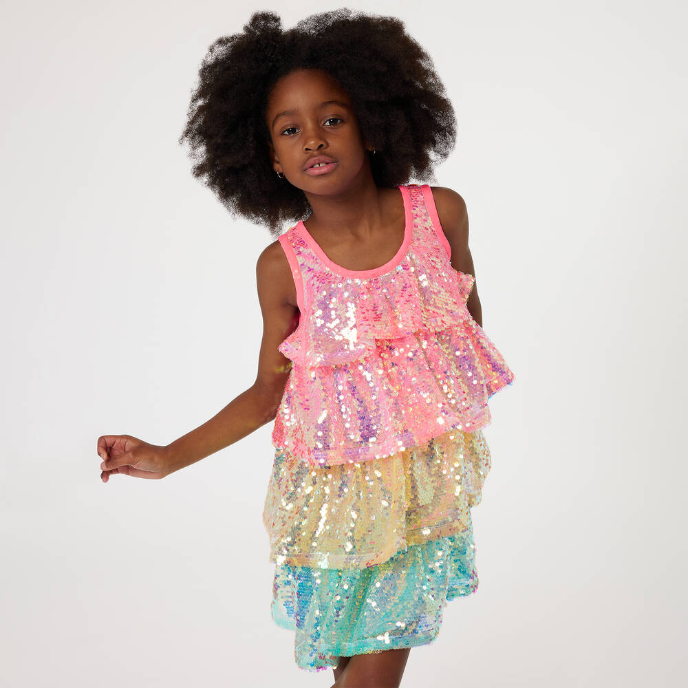 Billieblush Girls Pink Sequin Layered Dress