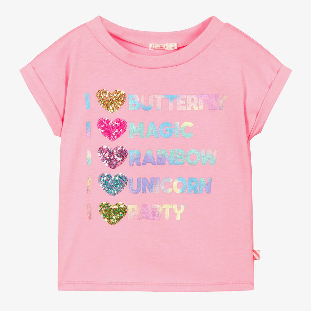 Billieblush - Girls Pink Sequin Slogan T-Shirt | Childrensalon