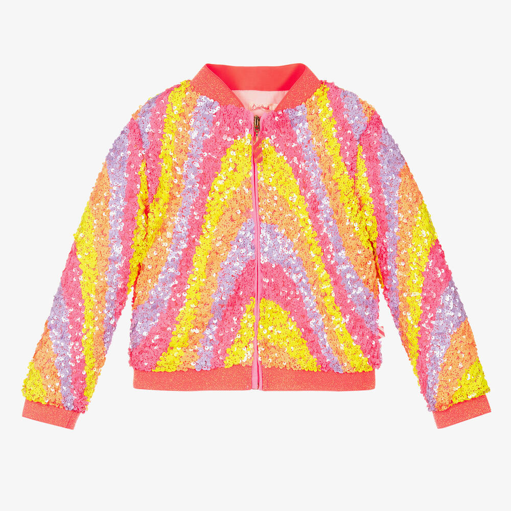 Billieblush - Girls Pink Sequinned Bomber Jacket | Childrensalon