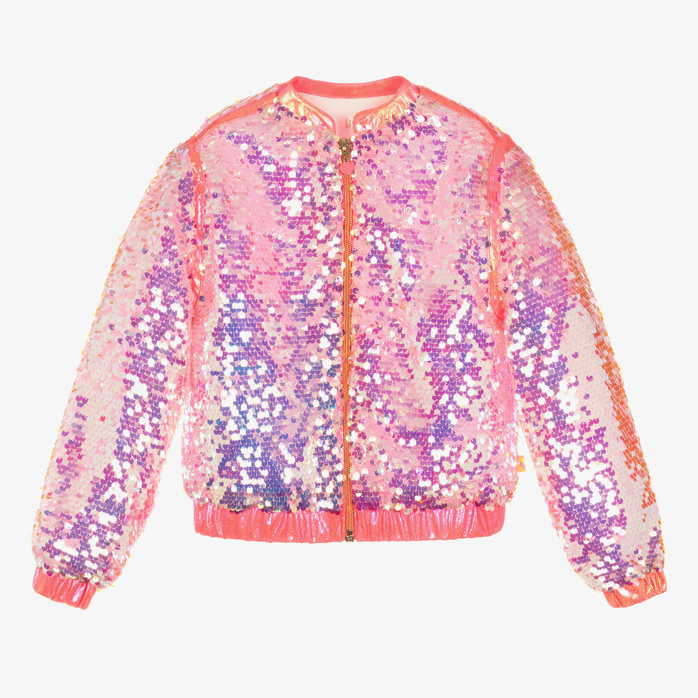 Billieblush-Girls Pink Sequinned Bomber Jacket | Childrensalon Outlet