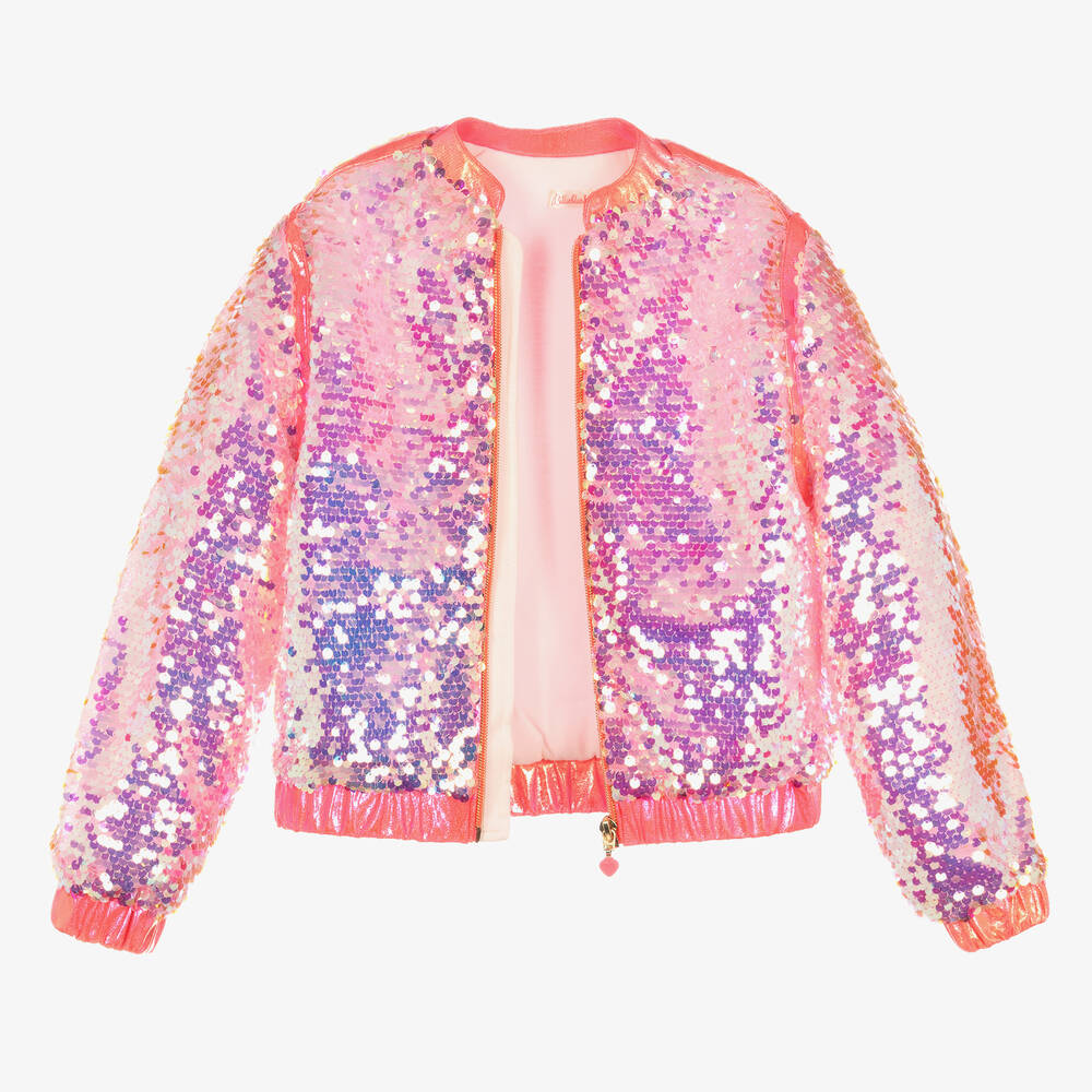 Billieblush-Girls Pink Sequinned Bomber Jacket | Childrensalon Outlet