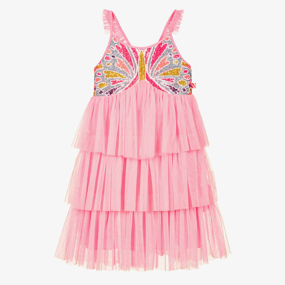 Billieblush - Розовое платье из тюля с бабочкой из пайеток | Childrensalon