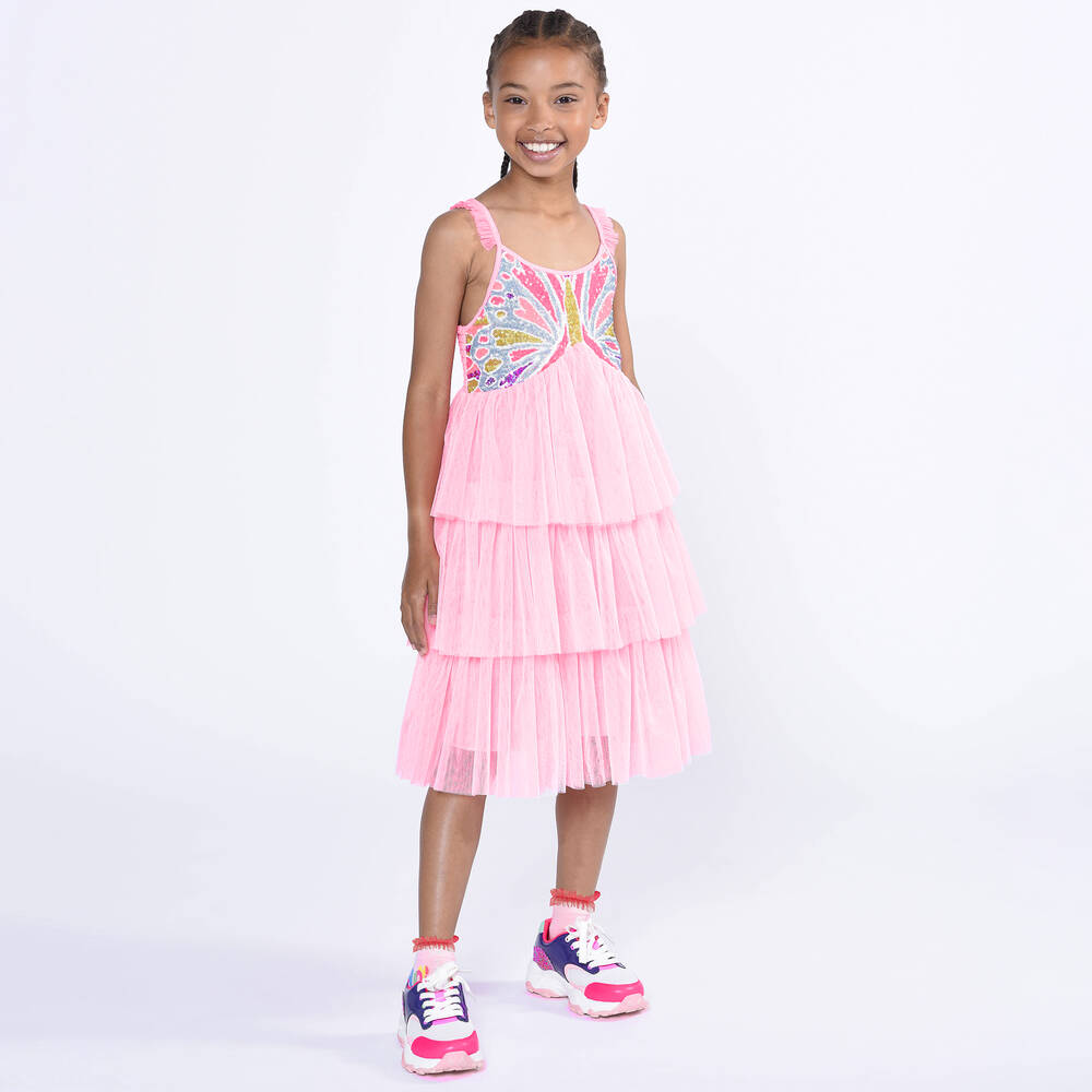 Billieblush-Розовое платье из тюля с бабочкой из пайеток | Childrensalon Outlet