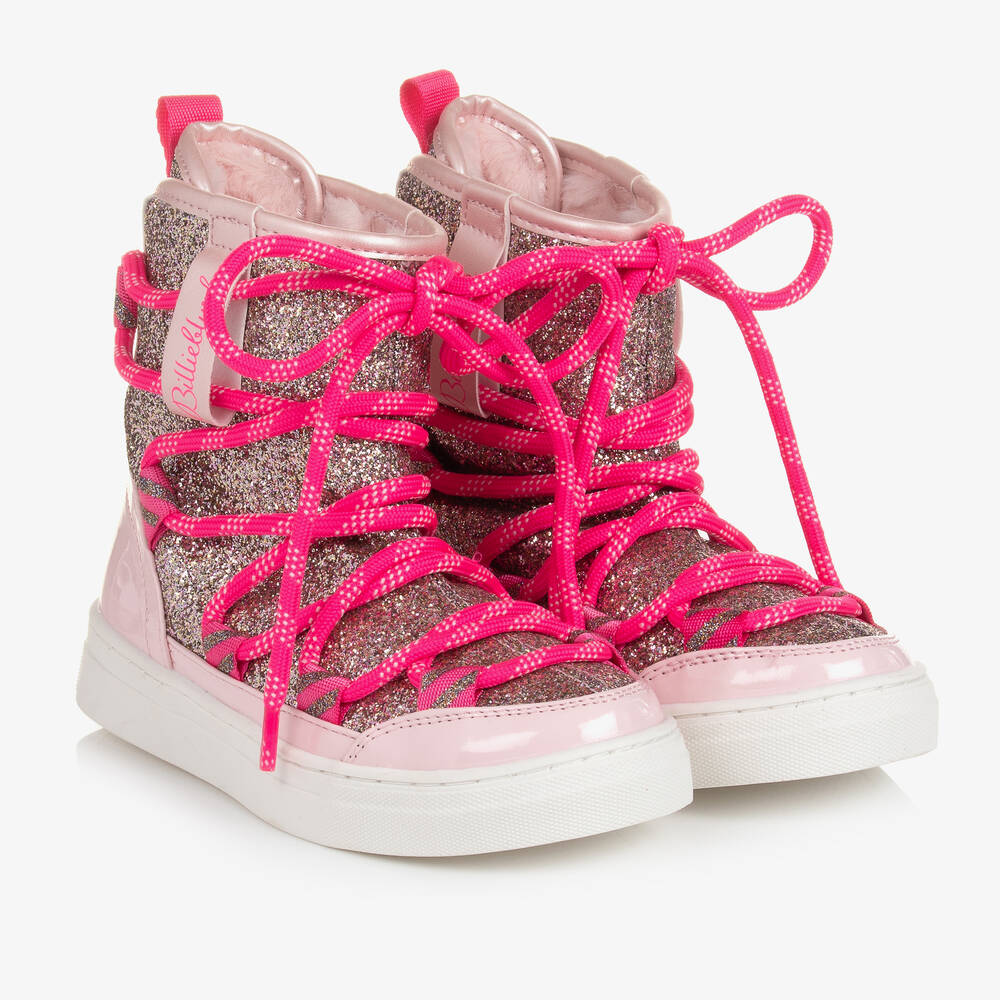 Girls Pink Silver Glitter Snow Boots