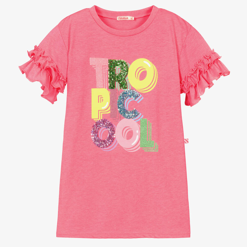 Billieblush - Girls Pink Tropicool Frill Sleeve Dress | Childrensalon