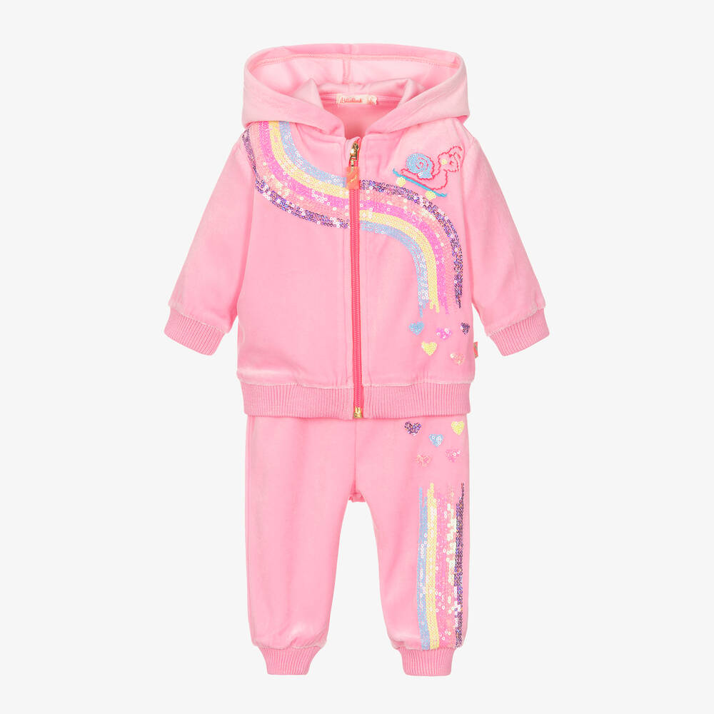 Girls Pink Velour Rainbow Sequin Tracksuit