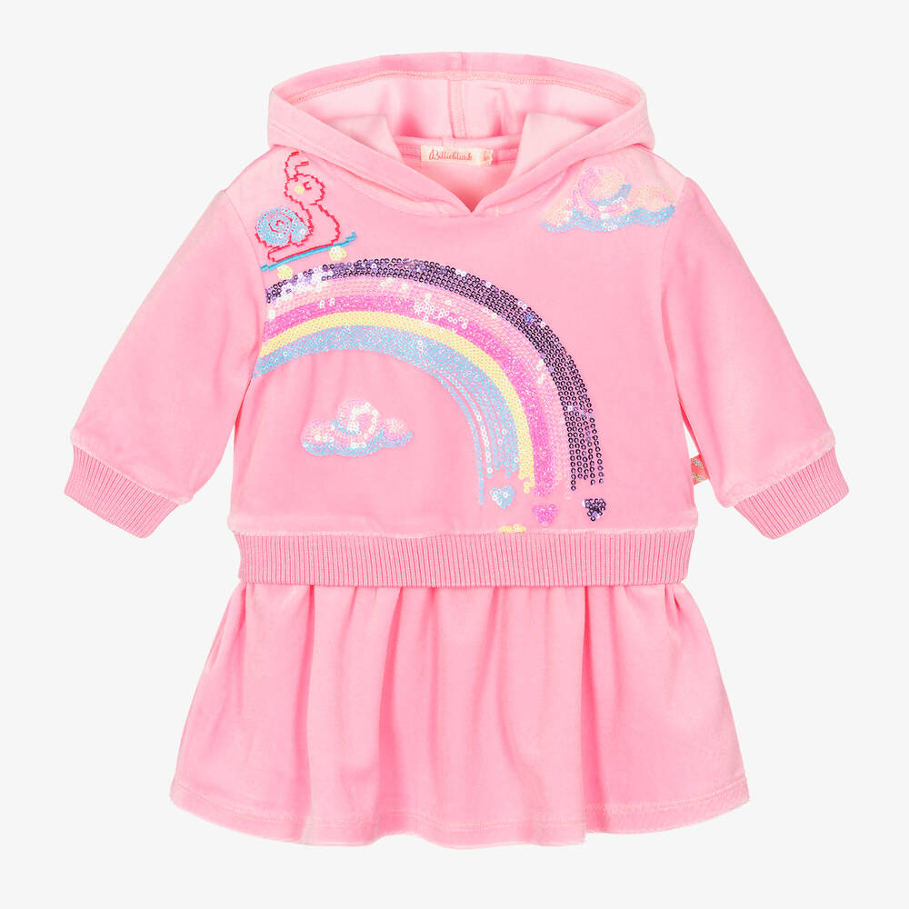 Billieblush - Girls Pink Velour & Sequin Hooded Dress | Childrensalon