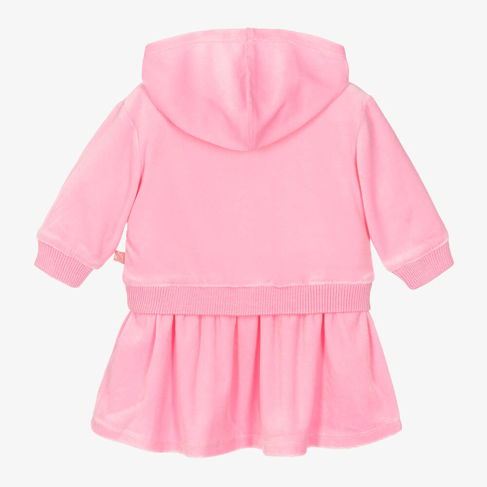 Billieblush - Girls Pink Velour & Sequin Hooded Dress | Childrensalon