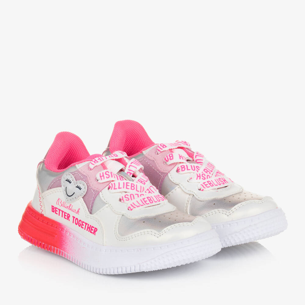 Billieblush - Girls Pink & White Lace-Up Trainers | Childrensalon