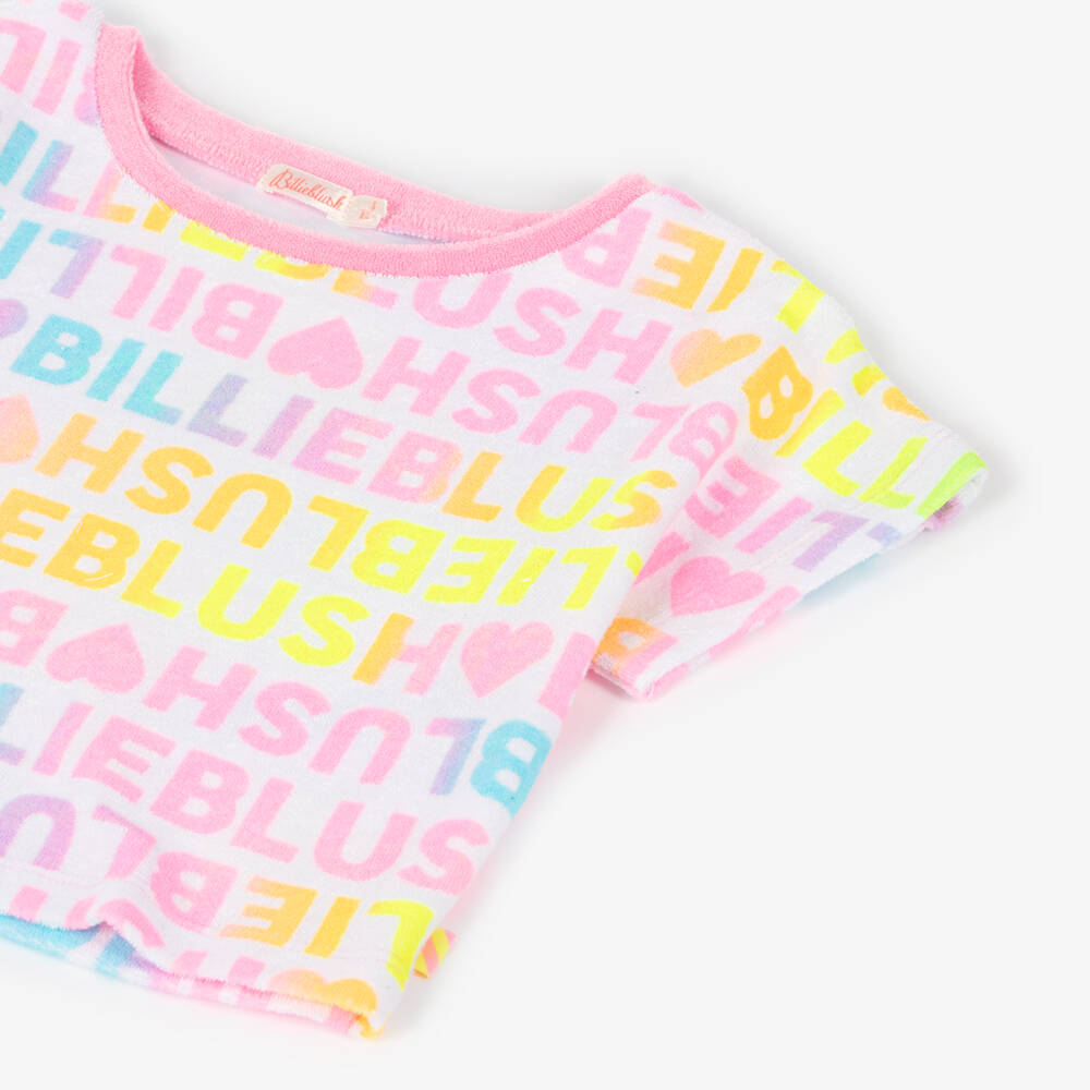 Billieblush-تيشيرت بناتي وردي وأبيض من القماش الفاخر | Childrensalon Outlet