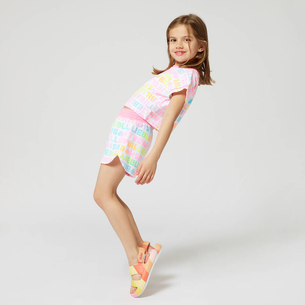 Billieblush-تيشيرت بناتي وردي وأبيض من القماش الفاخر | Childrensalon Outlet