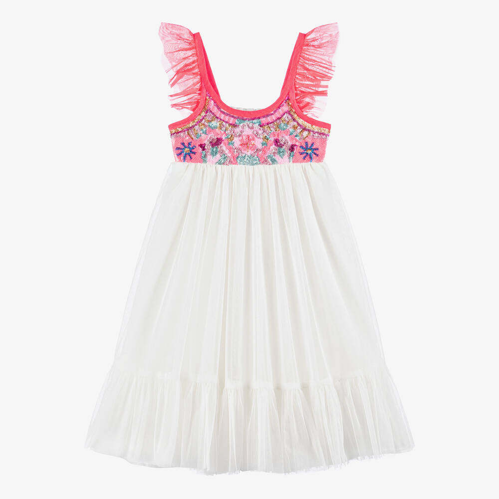 Billieblush-Girls Pink & White Tulle Sequin Dress | Childrensalon Outlet