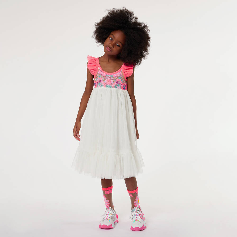 Pink and white sequin dress sales