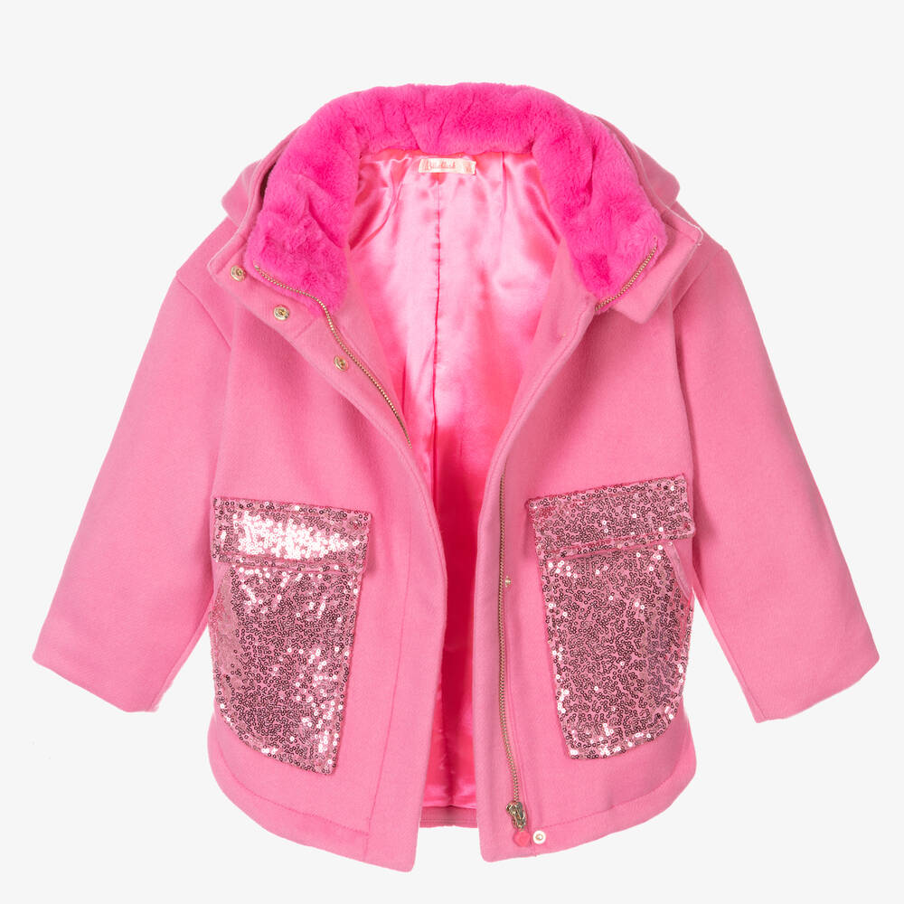 Billieblush-Girls Pink Wool Hooded Coat | Childrensalon Outlet