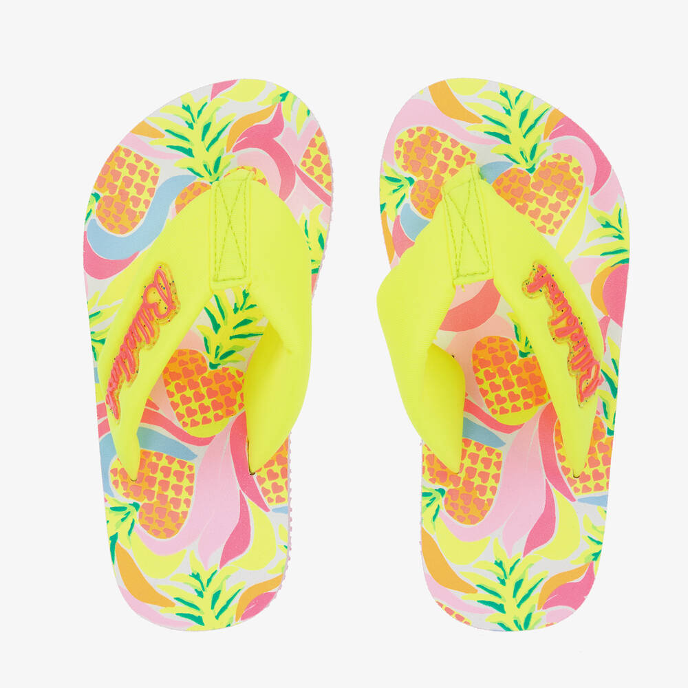 Billieblush - Girls Pink & Yellow Pineapple Flip-Flops | Childrensalon