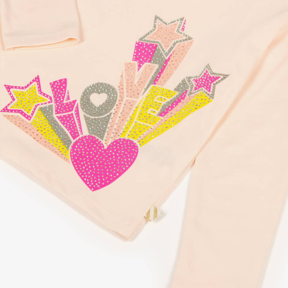 Billieblush-Girls Powder Pink Cotton Top with Diamanté Love Logo | Childrensalon Outlet