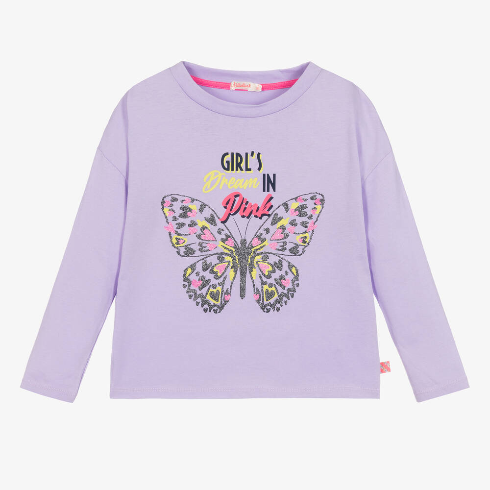 Billieblush - Фиолетовый хлопковый топ с бабочкой | Childrensalon