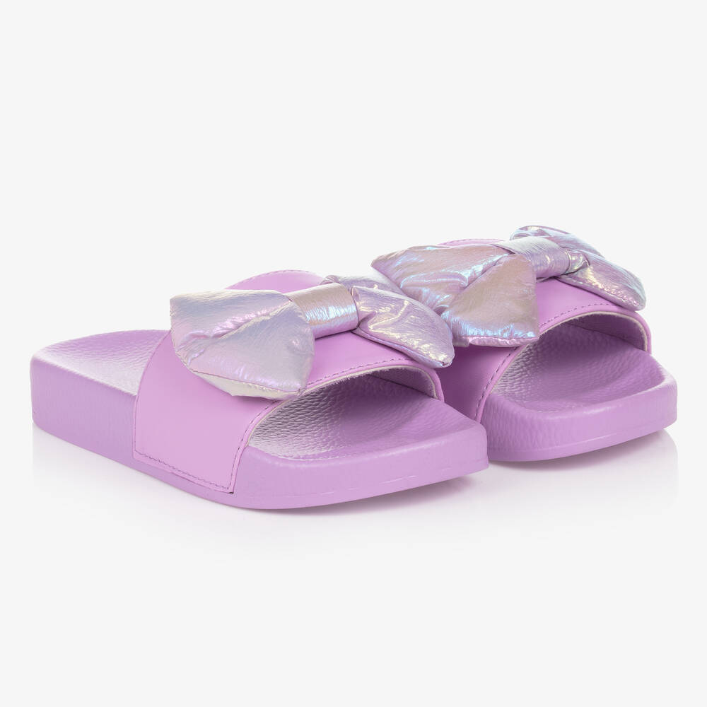 Billieblush - Girls Purple Metallic Bow Sliders | Childrensalon