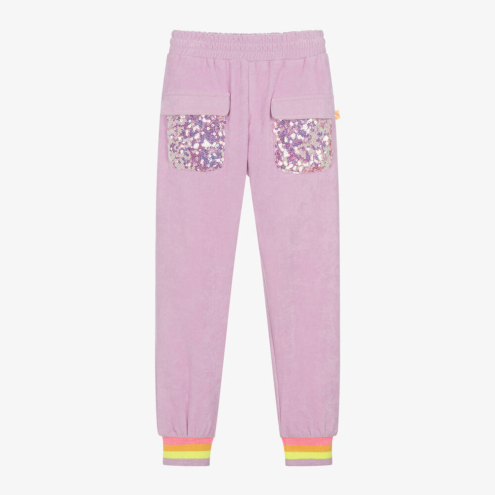 Billieblush-Girls Purple Sequin Cotton Joggers | Childrensalon Outlet
