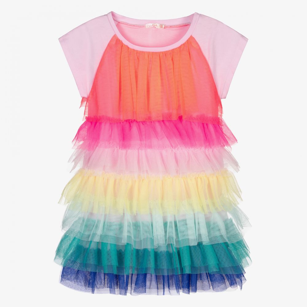 Billieblush - فستان جيرسي مزين بكشكش بألوان قوس قزح | Childrensalon