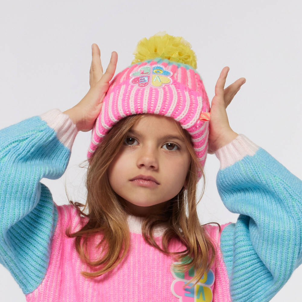 Billieblush-Girls Rosy Knit Pom-Pom Cap | Childrensalon Outlet
