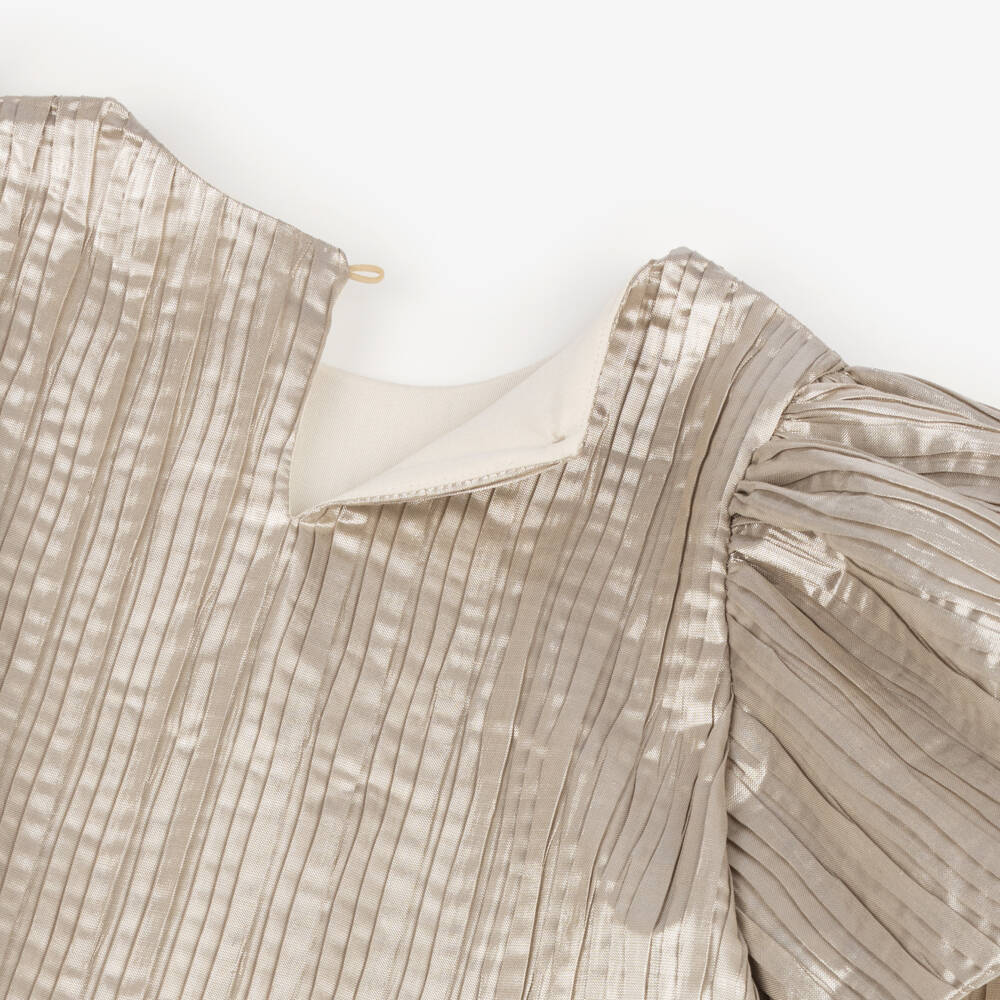 Billieblush-فستان ذهبي براق مطوي للبنات | Childrensalon Outlet