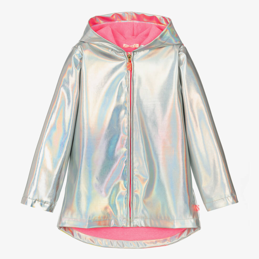 Billieblush - Girls Silver Metallic Hooded Raincoat | Childrensalon