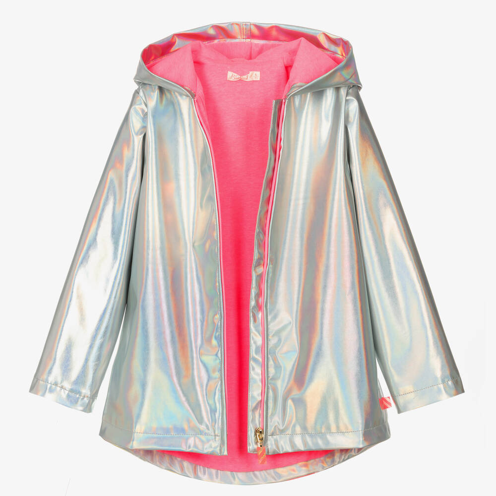 Billieblush-Girls Silver Metallic Hooded Raincoat | Childrensalon Outlet