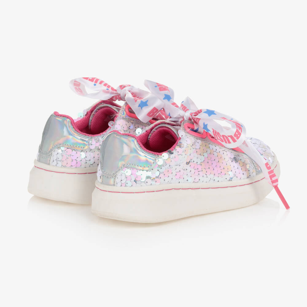 Billieblush-Girls Silver Sequin Logo Trainers | Childrensalon Outlet