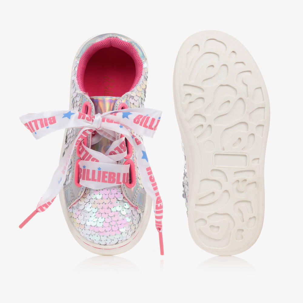 Billieblush Girls Silver Sequin Logo Trainers Childrensalon Outlet