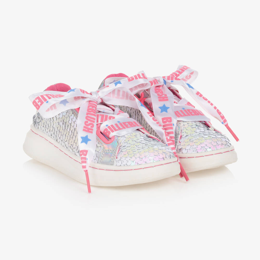 Billieblush - Girls Silver Sequin Logo Trainers | Childrensalon